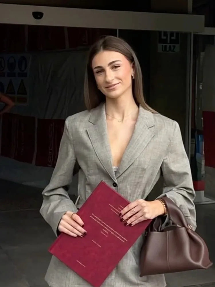 Solid Suit Coat with Belt V-neck Lapel Coat