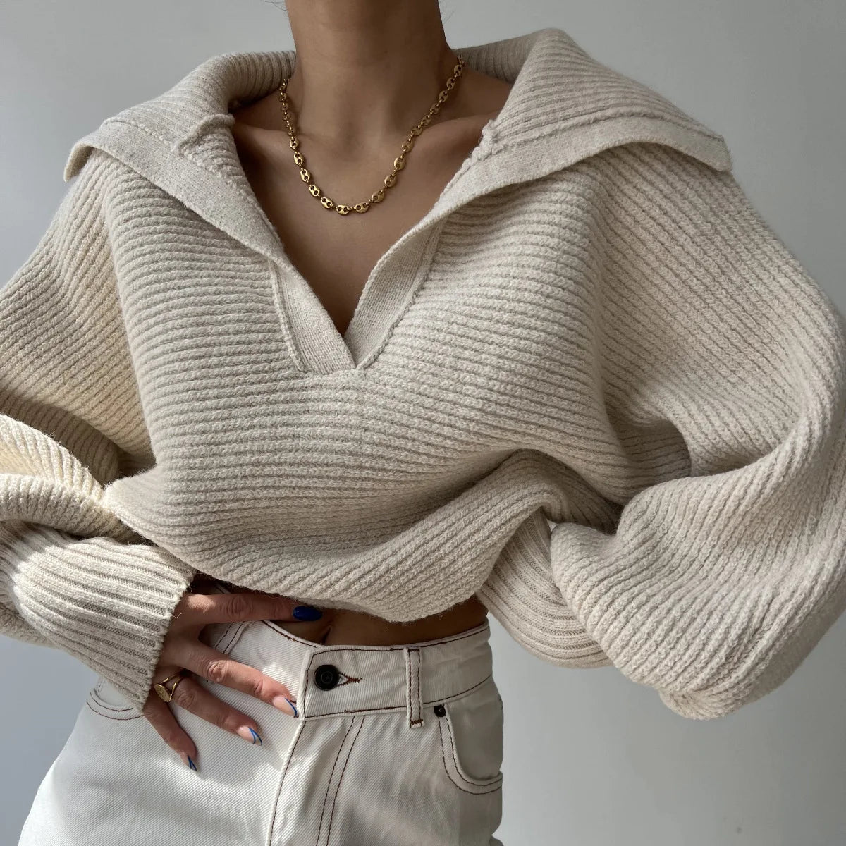 V-neck Warm White Sweater