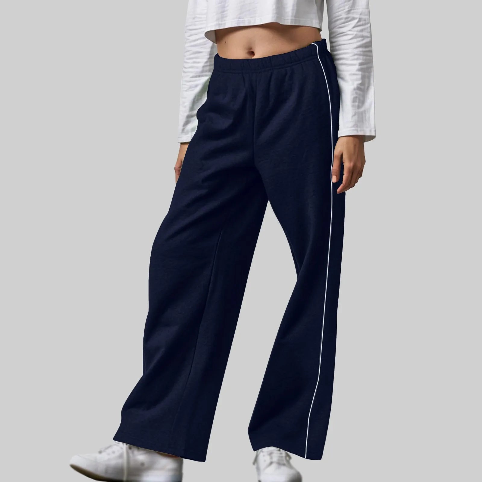 White Contrast Side Pants