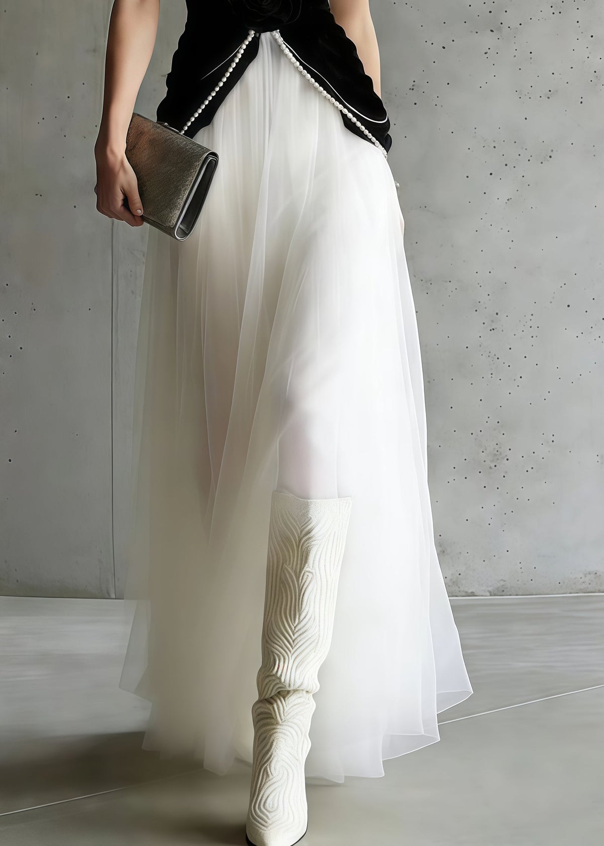Velvet Halter Neck Deep V-Neck Rosette Tulle Maxi Dress - View 4