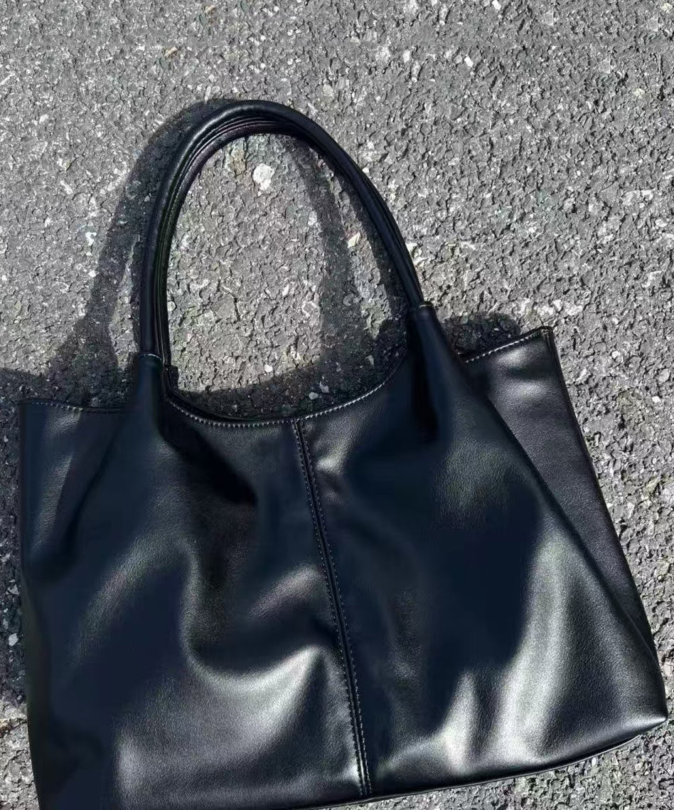 Versatile Black Satchel Faux Handbag Leather