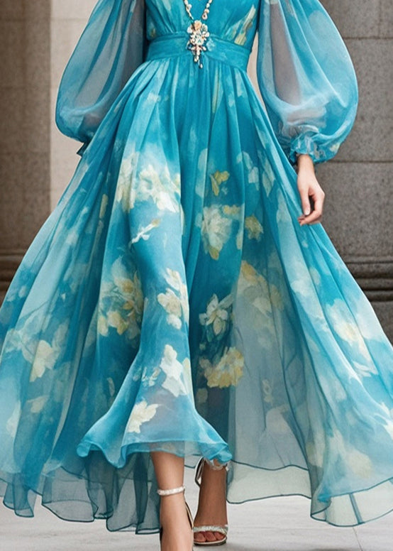 Chiffon Abstract Floral Print Deep V-Neck Maxi Dress - View 4