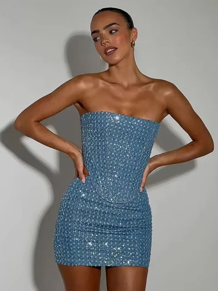 Strapless Sequin Corset Bodycon Mini Dress