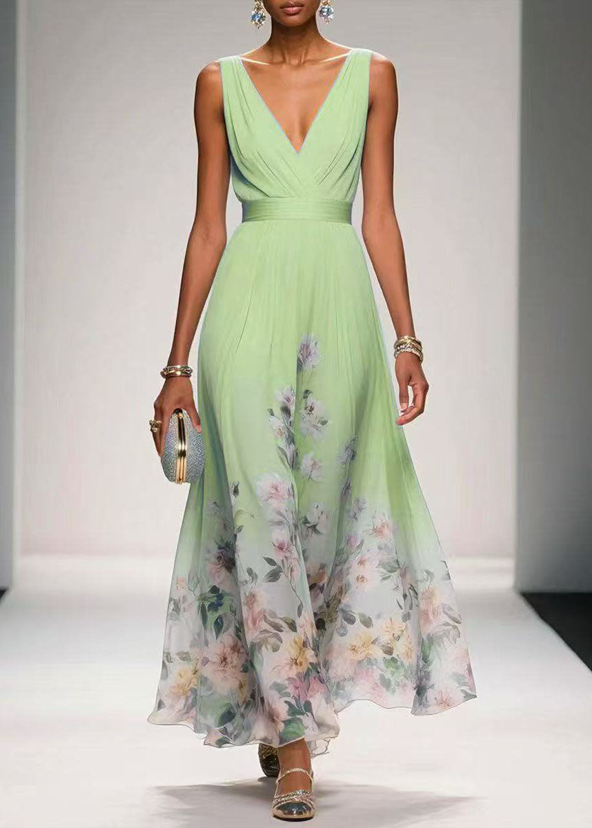 Chiffon Floral V-Neck Empire Waist Sleeveless Maxi Summer Dress - View 4
