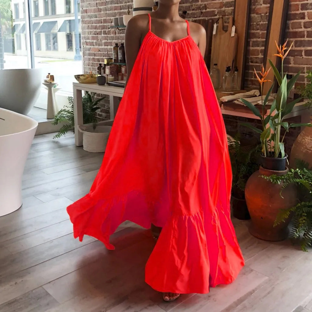 Spaghetti-Strap Loose Tiered Ruffle-Hem Maxi Dress 10