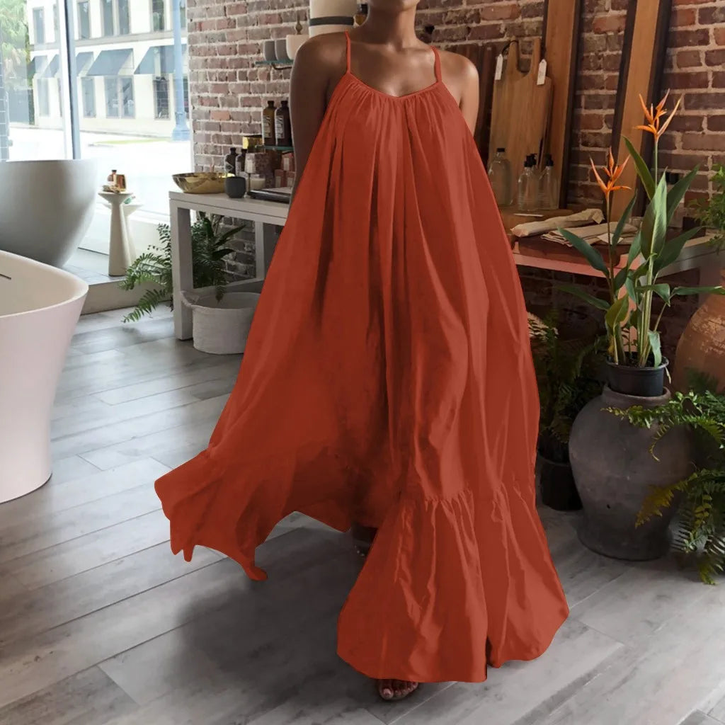 Spaghetti-Strap Loose Tiered Ruffle-Hem Maxi Dress 9