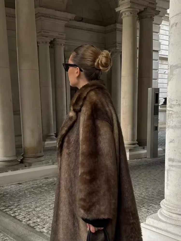 Oversized Black Woolen Double-Button Overcoat