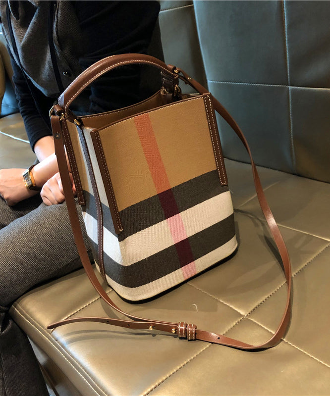 Brown Plaid Versatile Faux Leather Messenger Bag