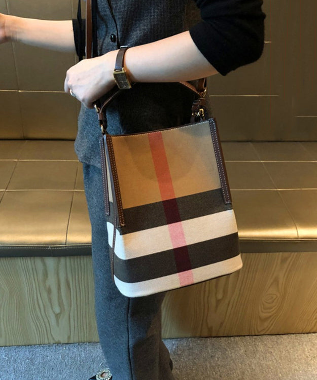 Brown Plaid Versatile Faux Leather Messenger Bag