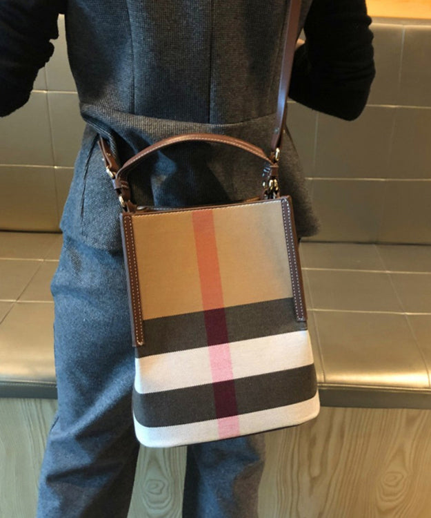 Brown Plaid Versatile Faux Leather Messenger Bag