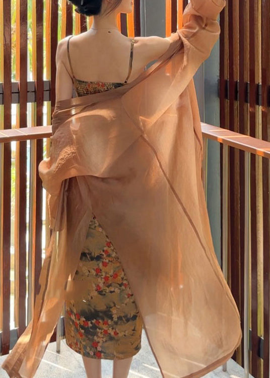 Floral Satin Slip Dress & Sheer Duster Coat Two-Piece Set - View 3