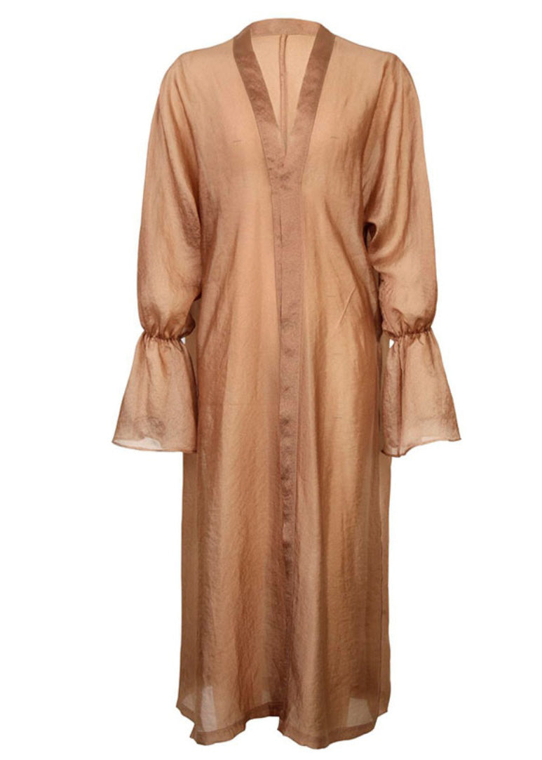 Floral Satin Slip Dress & Sheer Duster Coat Two-Piece Set - View 4