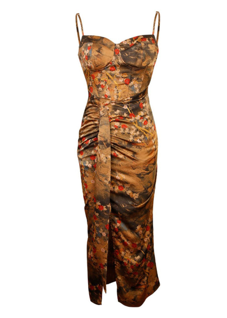 Floral Satin Slip Dress & Sheer Duster Coat Two-Piece Set - View 5