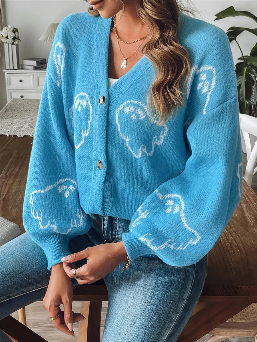 Cartoon Jacquard Halloween Button-up Cardigan