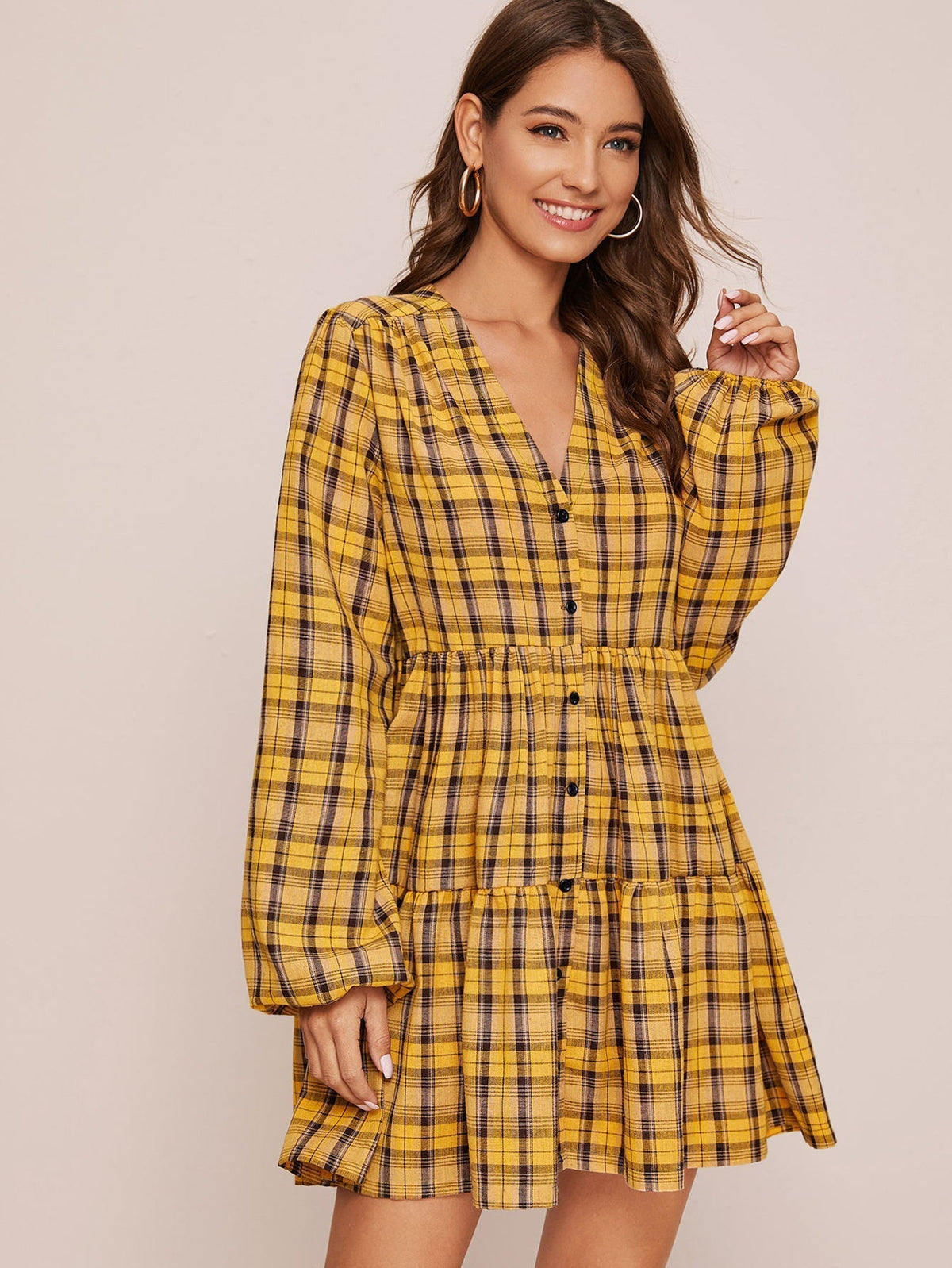 KittenAlarm - Women Casual Bell Sleeve Ruffle Tiered Pleated Loose Mini Swing Shift Dresses(S-XL)