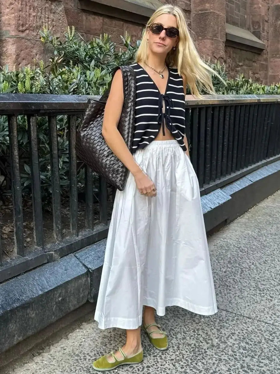 Loose Casual Cozy Comfortable V-Neck White Knitted Lace-up Vest Sweater 6