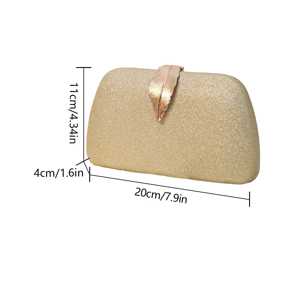 Women Leaf Design Clutch Bag Bling Chain Purse