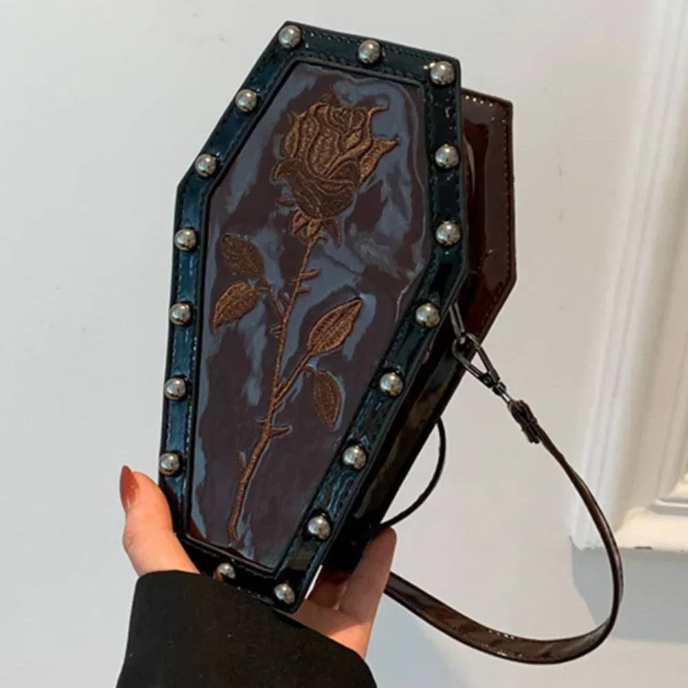 Gothic Adjustable Spider Coffin Shape Mobile Phone Y2K Halloween Women Satchel Purse Bag Claret1