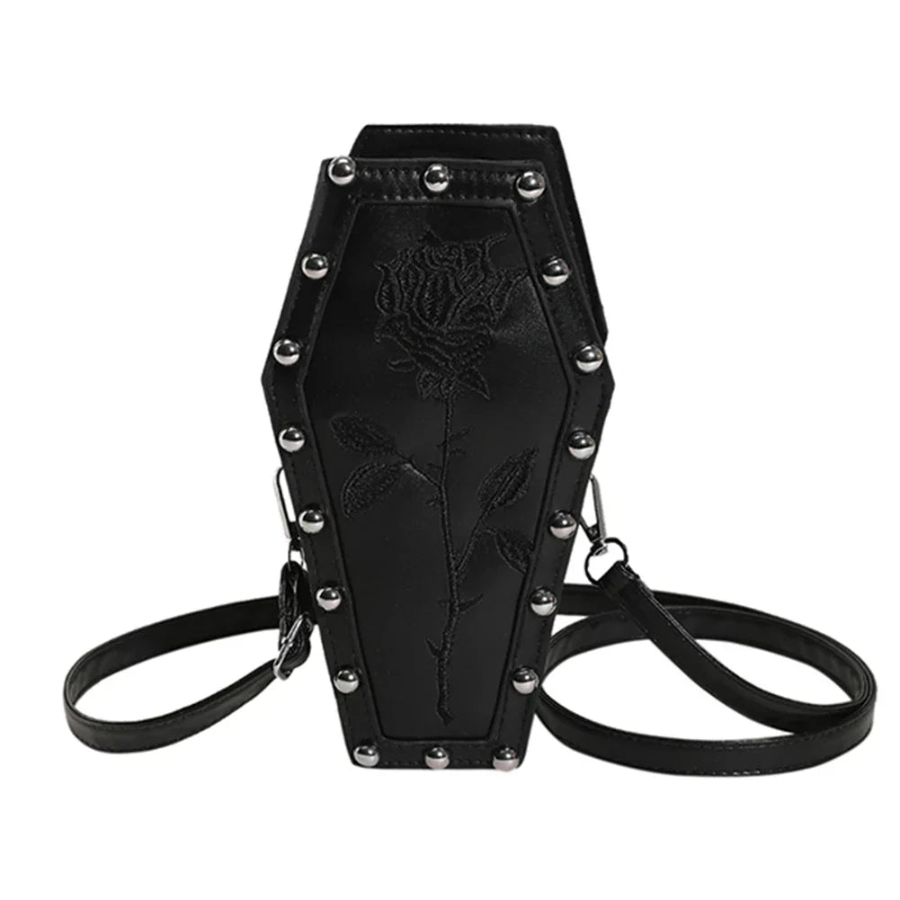 Creative PU Coffin Shape Embroidery Underarm Phone Office Travel Bag