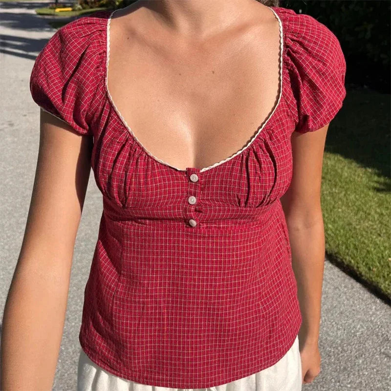 Vintage Square Collar Milkmaid Crop Top