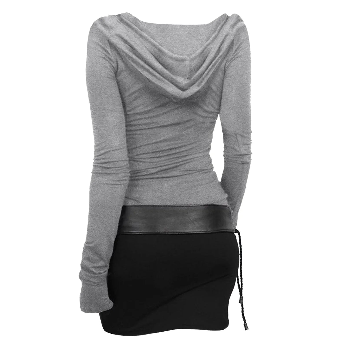 Hooded Cold-Shoulder Two-Tone Lace-Up Bodycon Mini Dress 3