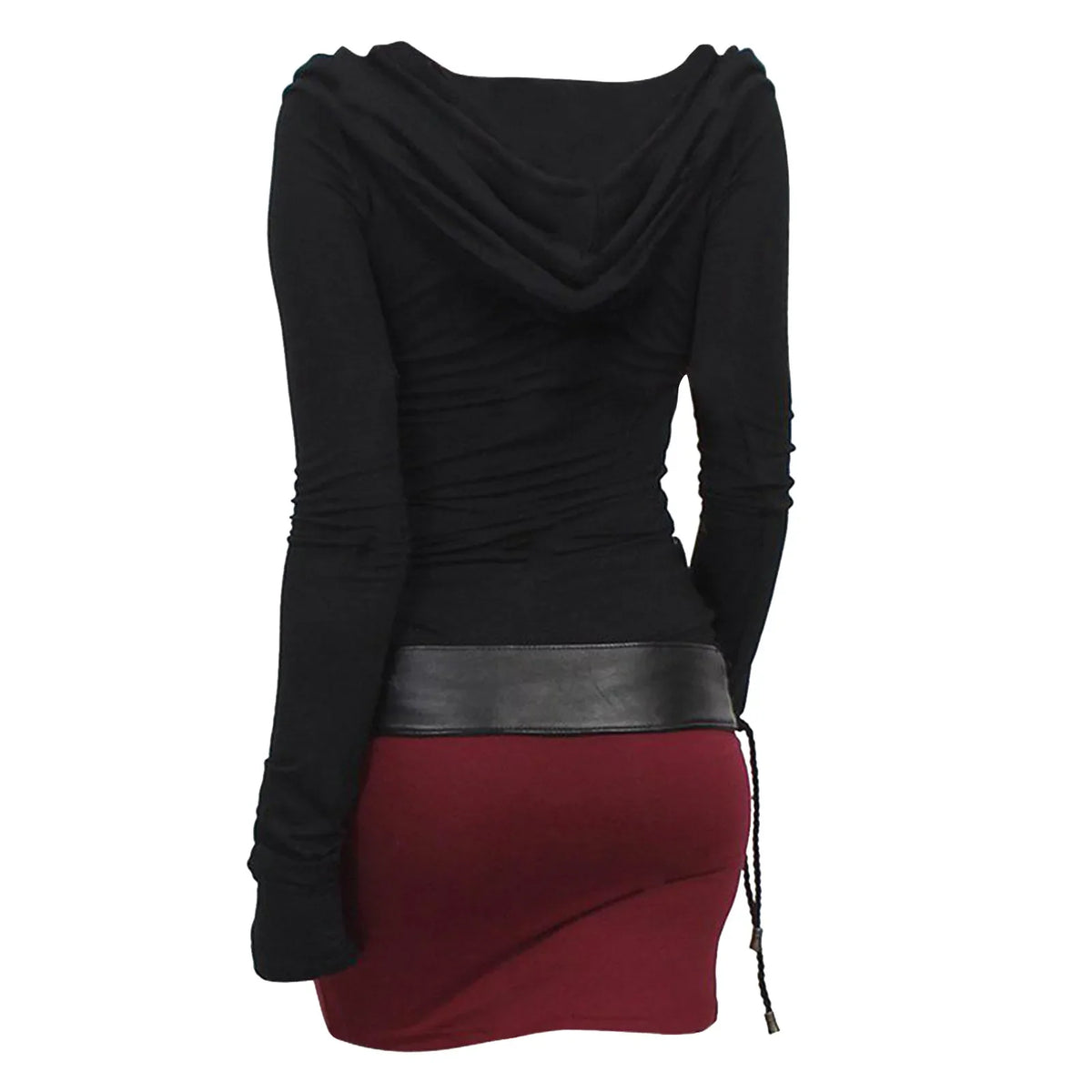 Hooded Cold-Shoulder Two-Tone Lace-Up Bodycon Mini Dress 4