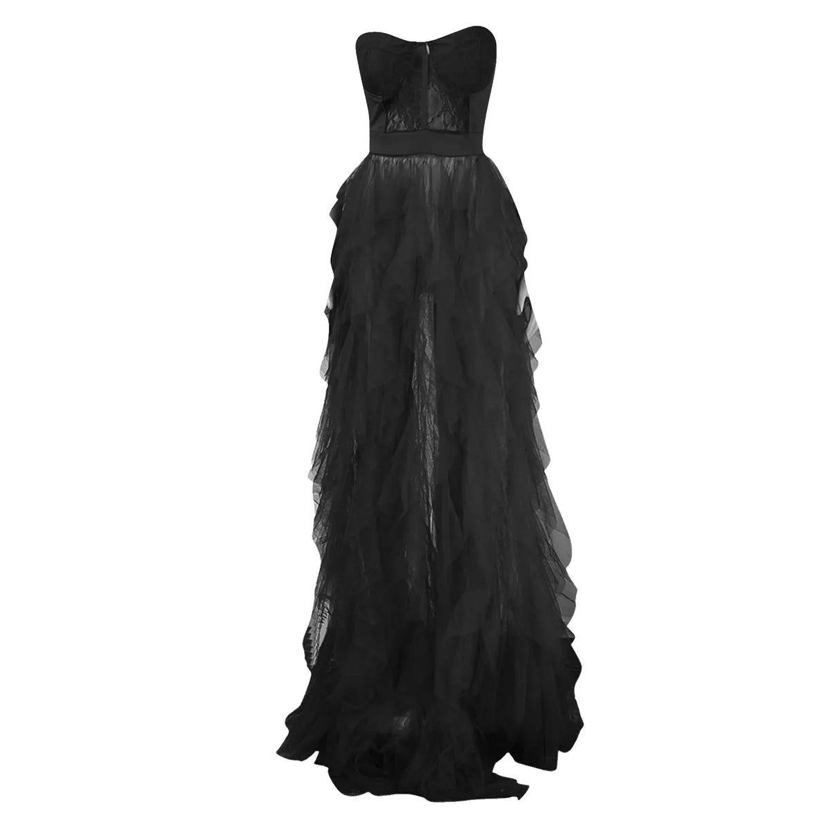 Tulle Strapless Corset Tiered High-Slit Maxi Gown 5