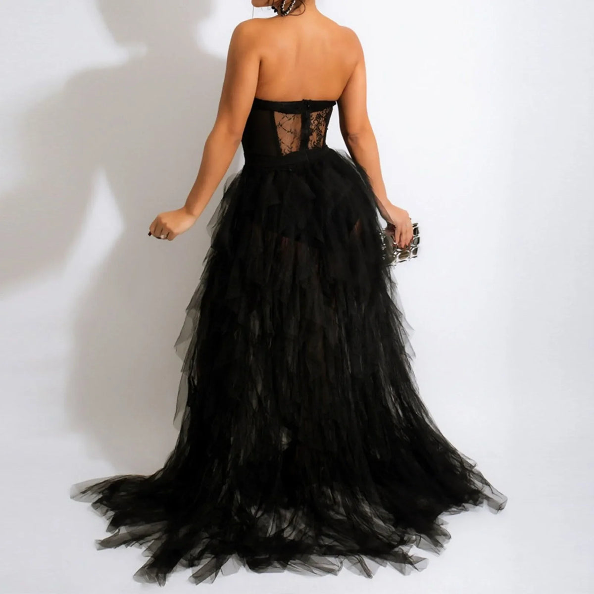 Tulle Strapless Corset Tiered High-Slit Maxi Gown 2