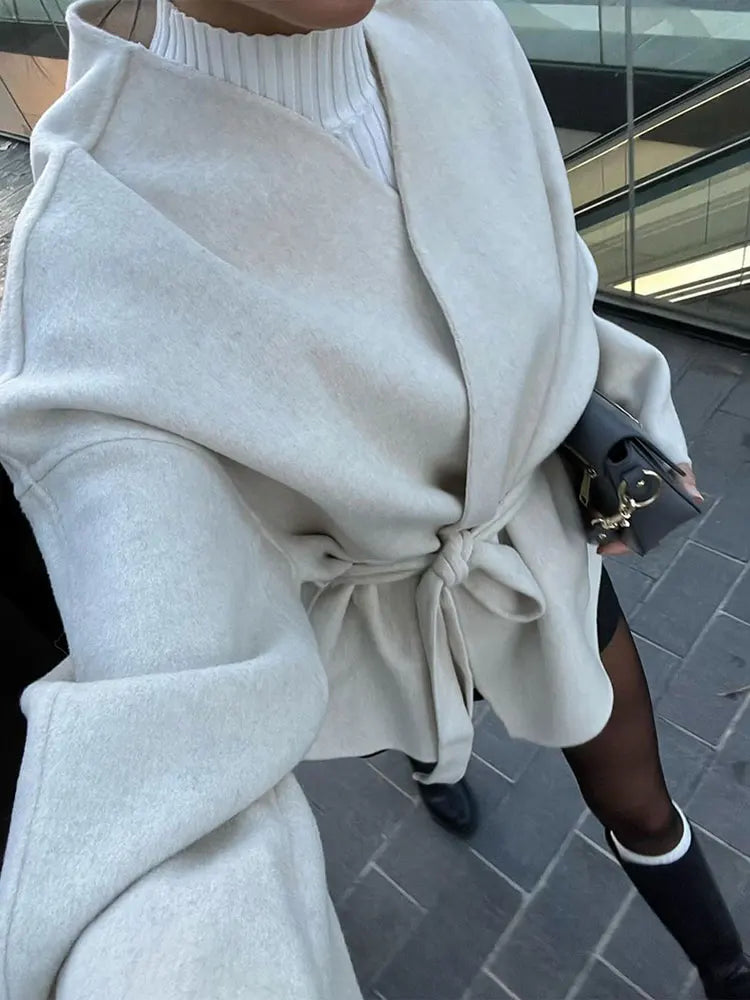 Solid Lace-up V-neck Cardigan Coat