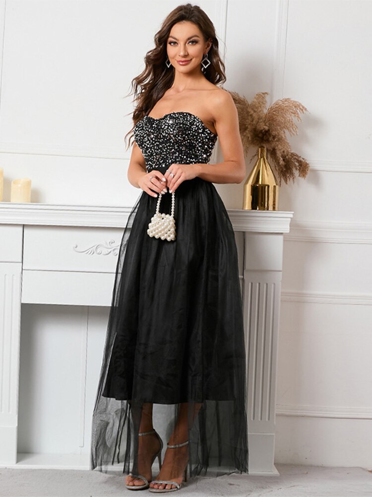 Sequin Sweetheart Strapless Tulle High-Low Dress 8