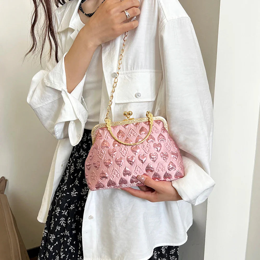 Heart Pattern Stylish Evening Clutch Chain Crossbody Bag