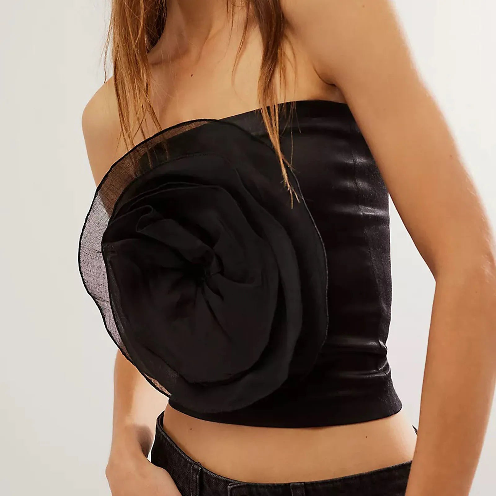 3D Flower Strapless Mesh Bandeau Crop Top Summer Streetwear