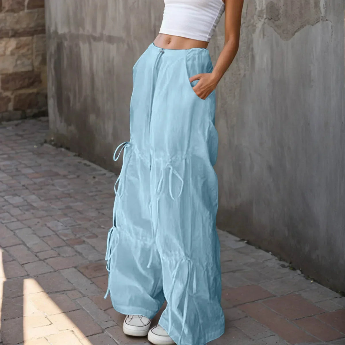 Pleated Wide Leg Sports Bow Tie Pants