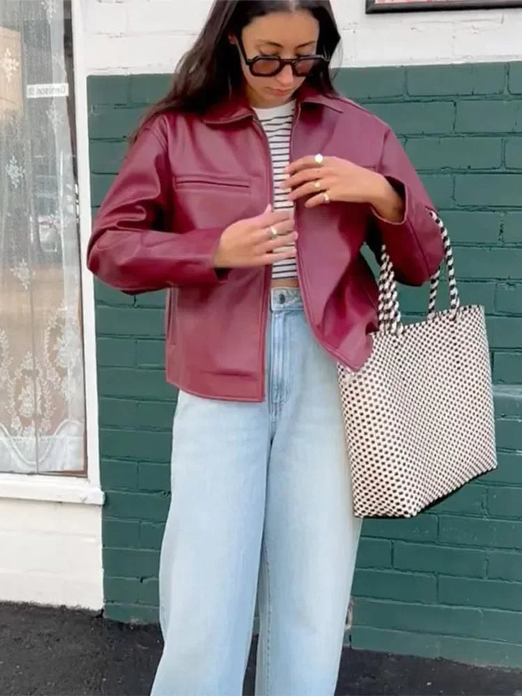 Short Bomber Lapel Long Sleeves Cropped Jackets