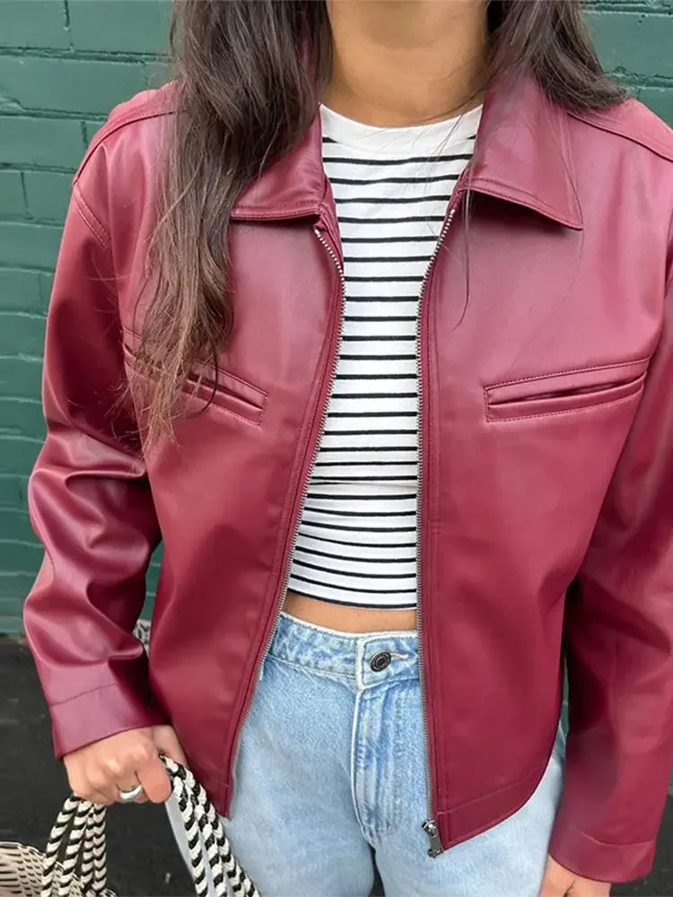 Short Bomber Lapel Long Sleeves Cropped Jackets 2