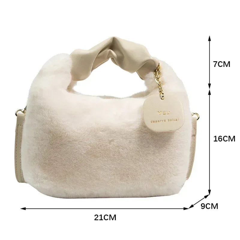 Faux Fur Plush Ruched Handle Crossbody Handbag