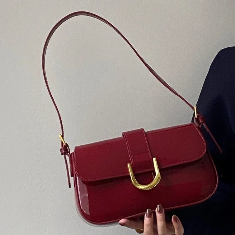 Adjustable Strap Patent Leather Satchel Bag - Fashionpara