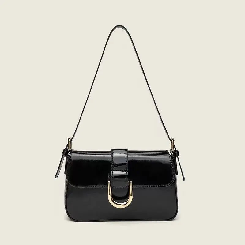 Adjustable Strap Patent Leather Satchel Bag - Fashionpara