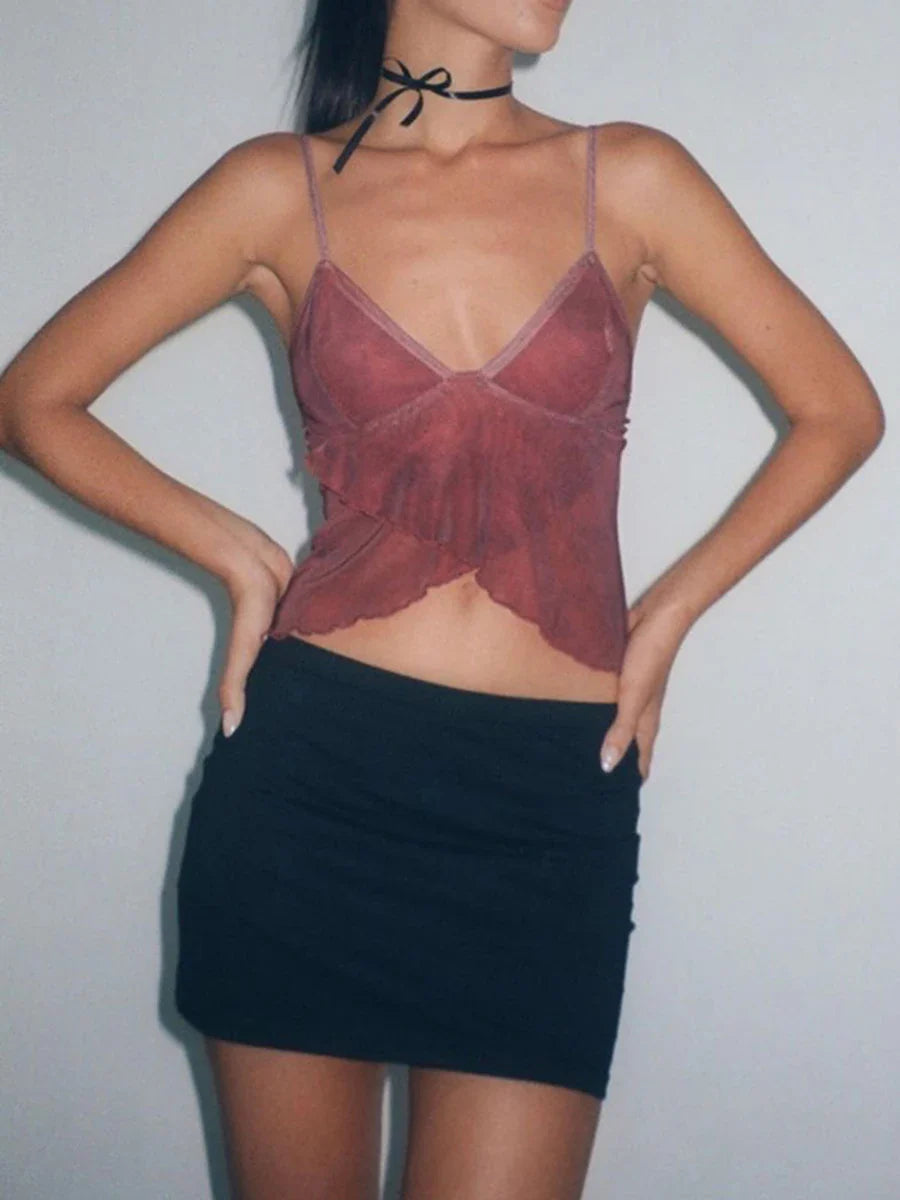 Floral Spaghetti V-Neck Crop Top