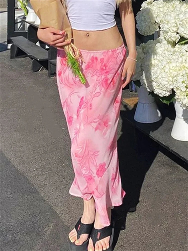 Floral Chiffon Low Waist Casual Retro Skirt