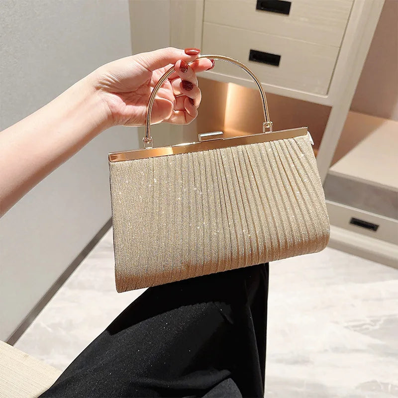 Glitter Luxury Apricot Evening Clutch Chain Shoulder Bag