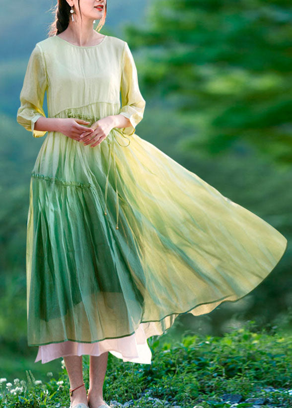 Chiffon Round Neck Three Quarter Sleeve Midi Dress