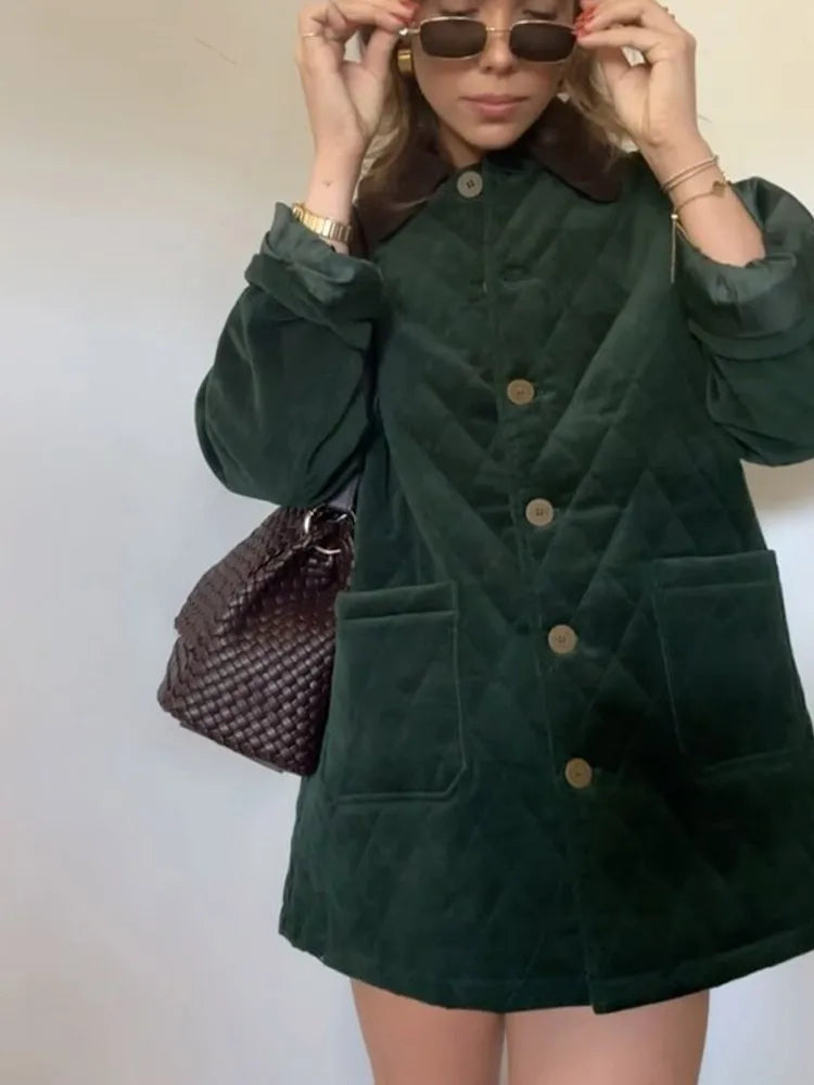 Green Patchwork Cotton Coat