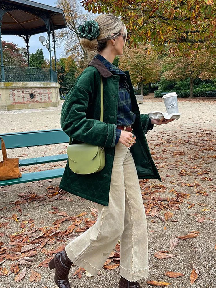 Green Patchwork Cotton Coat