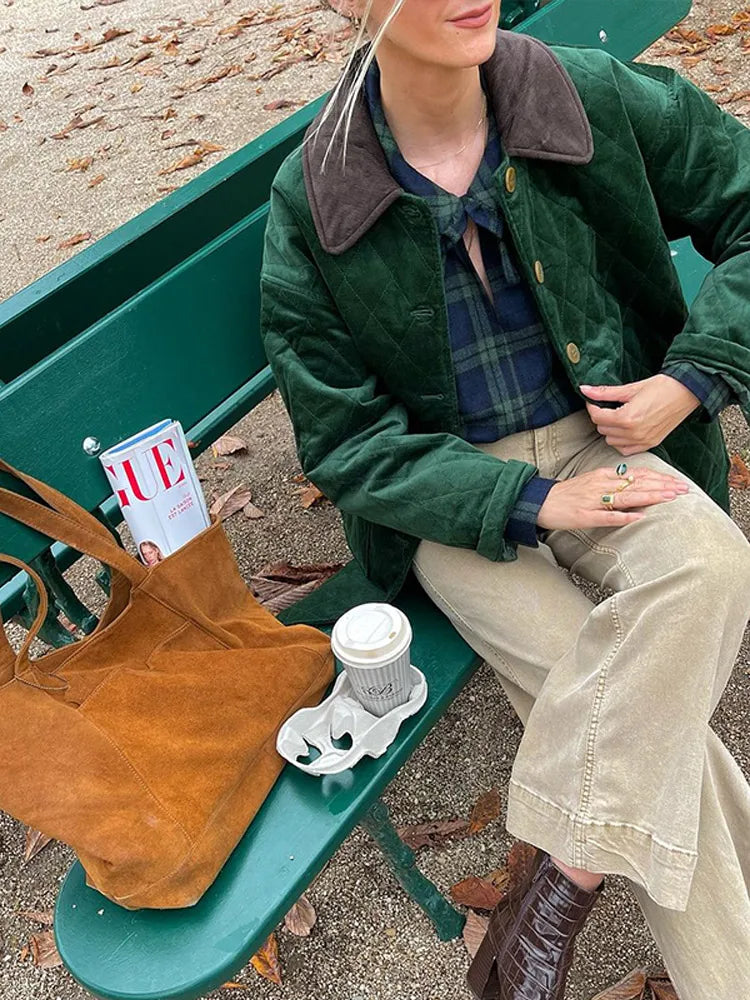 Green Patchwork Cotton Coat