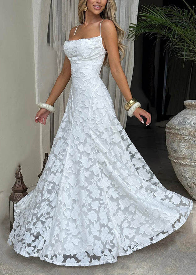 Women Green Exra Large Hem Lace Spaghetti Strap Dress Summer - View 4