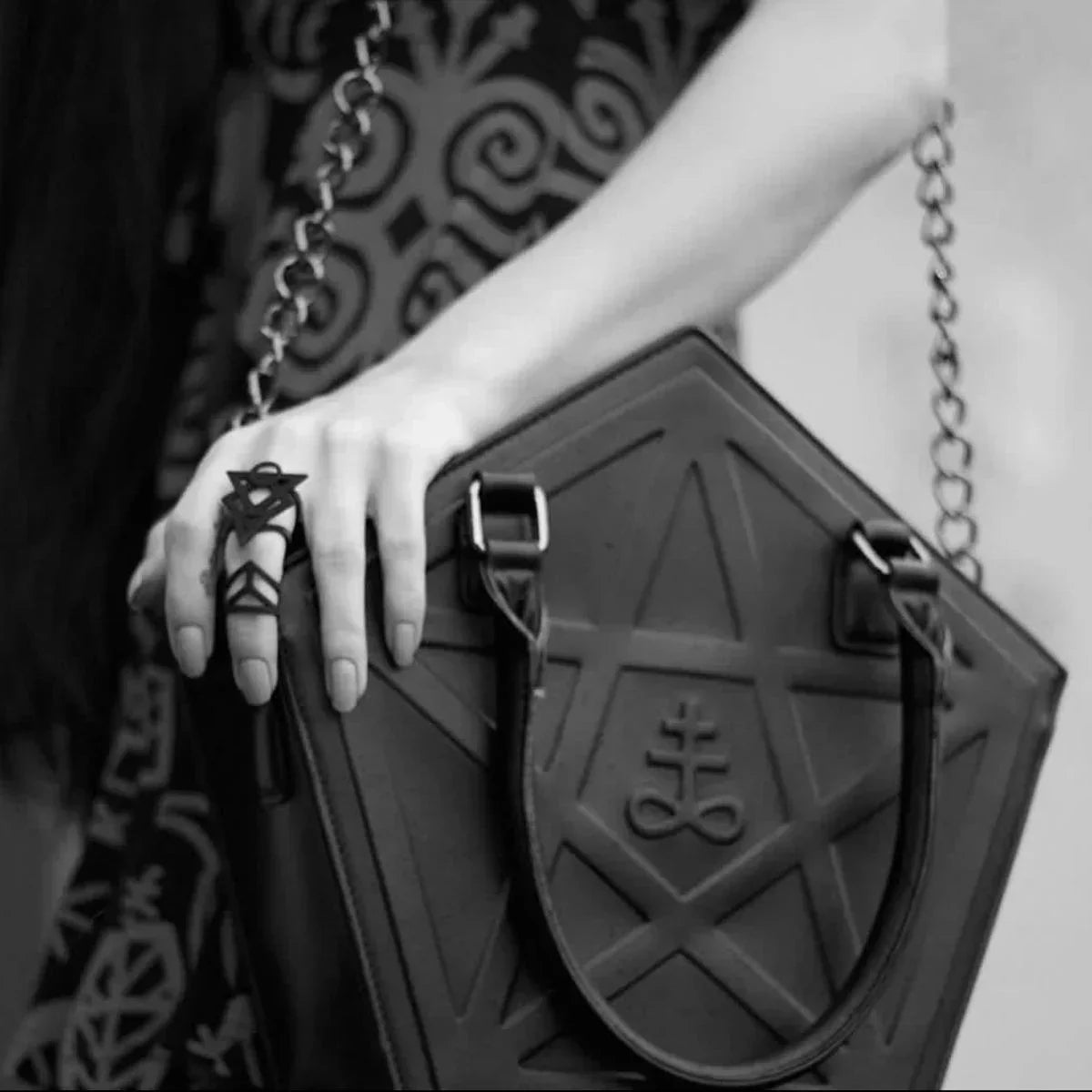 Pentagram Punk Darkness Gothic Soft Leather Chain Shoulder Handbag Bag