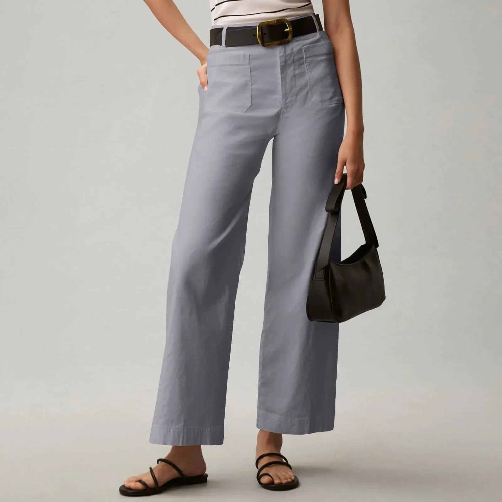 High Waist Patch Pocket Straight Pants