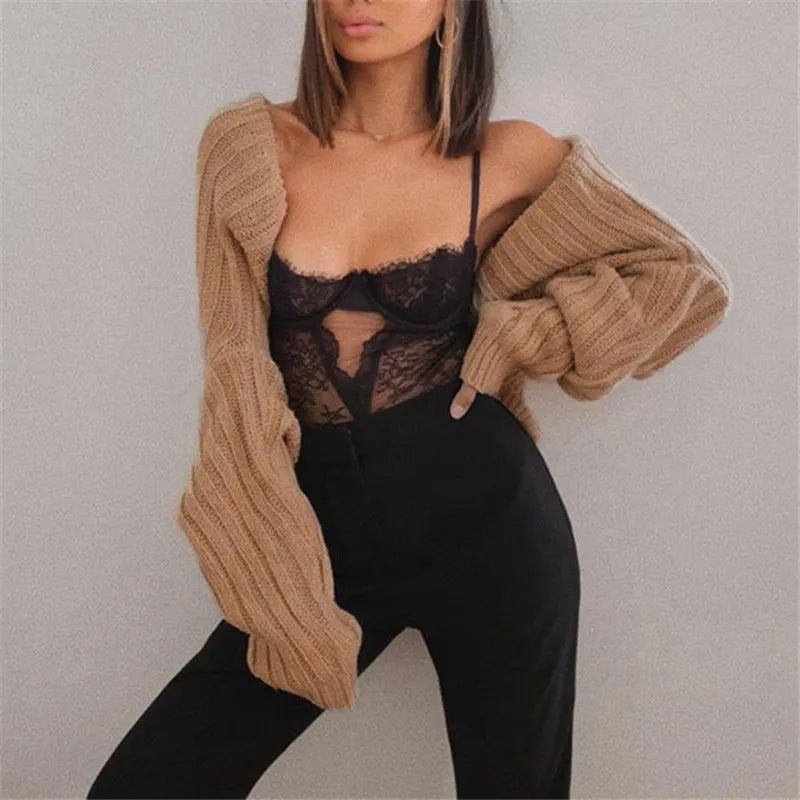 Y2K Drop Shoulder Crop Top Knit Cardigan