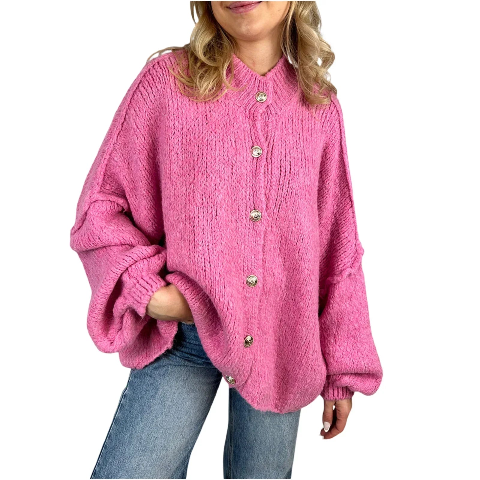 Lantern Sleeve Stand Collar Cardigan